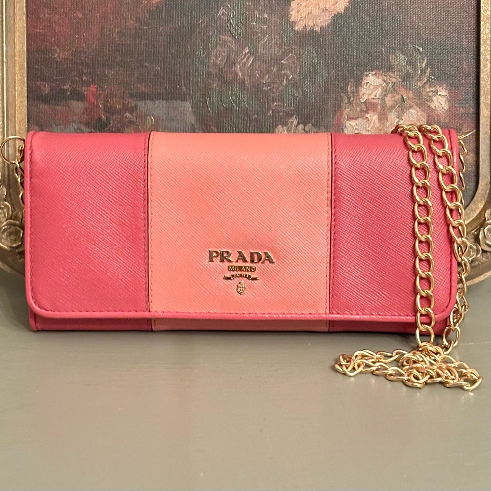 Prada Bicolor Pink Saffiano Leather Wallet-on-Chain